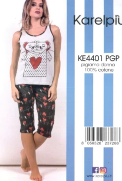 Pigiama Donna Corto Canottiera 100% Cotone Karelpiu' 4401