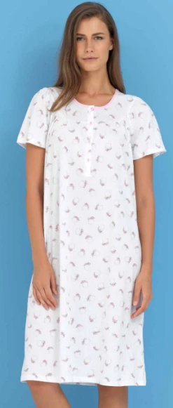 Camicia Da Notte Mezza Manica 100% Cotone Linclalor 74141 Outlet