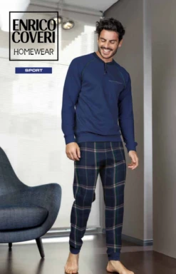 Pigiama Uomo Lungo 100% Cotone Jersey Enrico Coveri 8133 Prezzo Promozionale