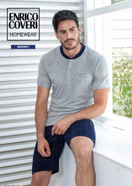 Pigiama Uomo CORTO Cotone Jersey Enrico Coveri 9131 1 Pigiama Uomo CORTO Cotone Jersey Enrico Coveri 9131