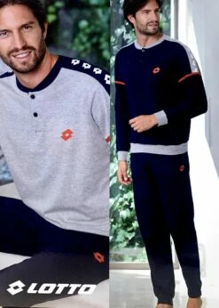 Pigiama Uomo Lungo 100% Cotone Jersey Lotto 4058 Prezzo Promozionale