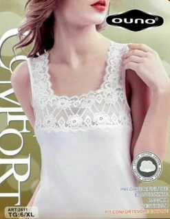 Canottiera Donna Sottogiacca Cotone E Pizzo Ouno 2611