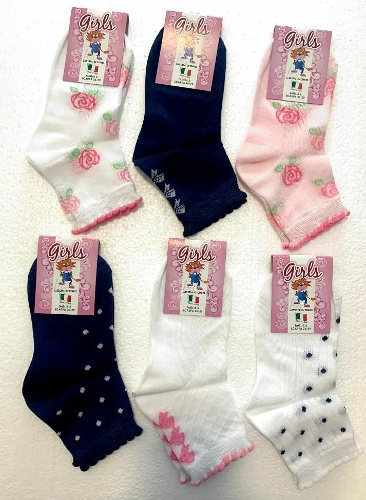 Calzino Bambina Corto Cotone Leon D'oro Tris Romantic 1 Calzino Bambina Corto Cotone Leon D'oro Tris Romantic